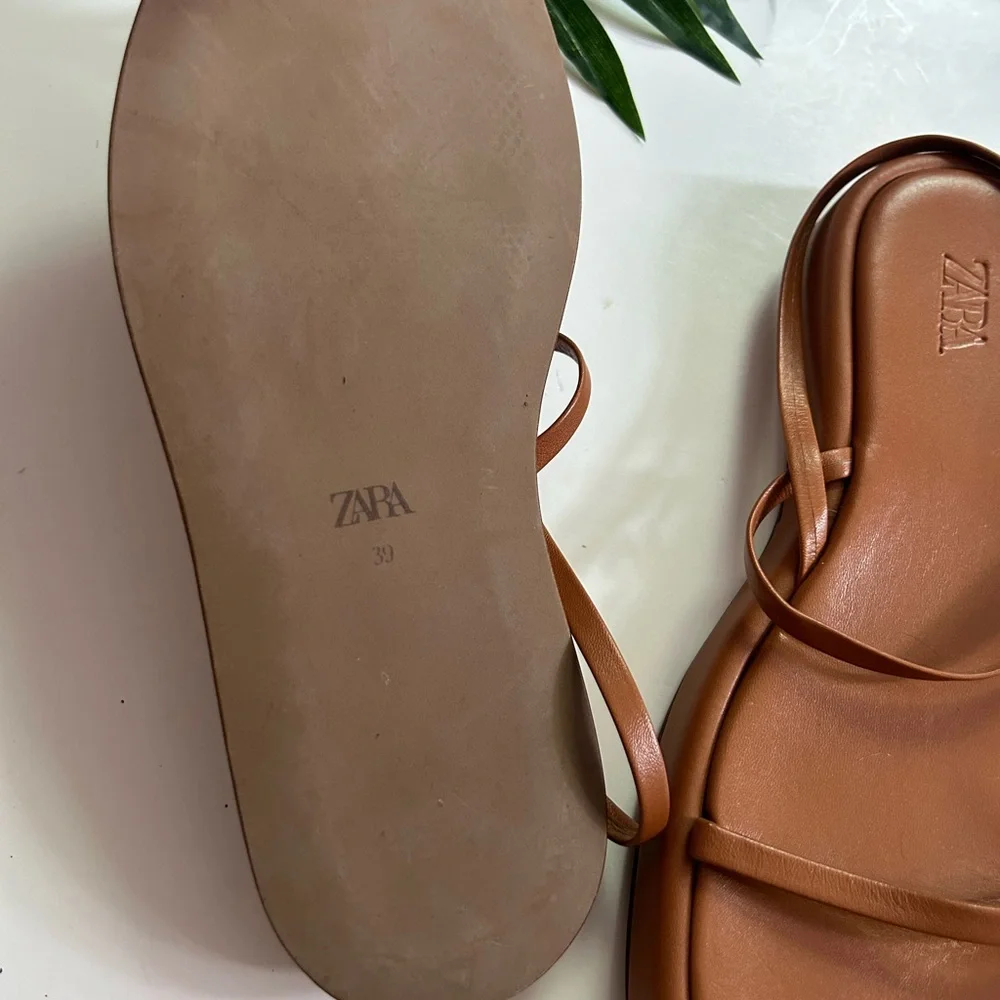 ZARA elastic square toe tan colored sandals size 39 - Picture 2 of 3